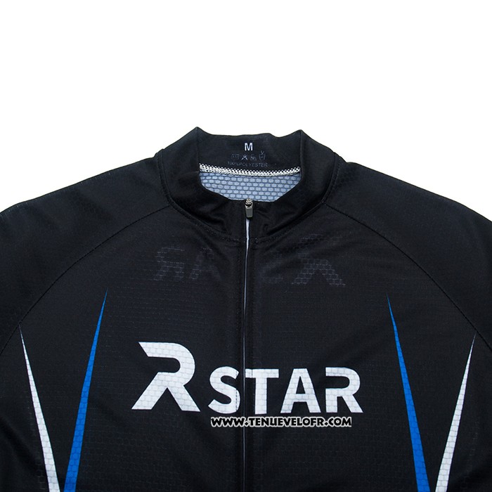2021 Maillot Cyclisme R Star Noir Bleu Manches Courtes et Cuissard